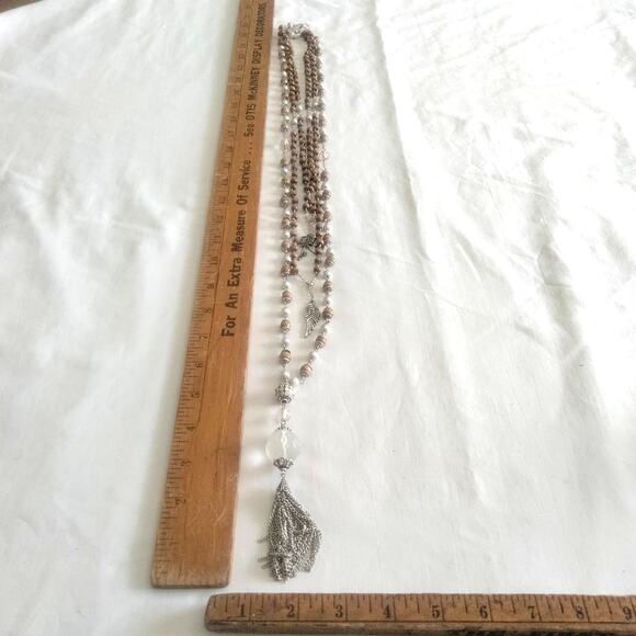 Iris Apfel & Bajalia 3 Silver & Wood Bead Layered Pendant Statement Necklaces - Picture 8 of 16